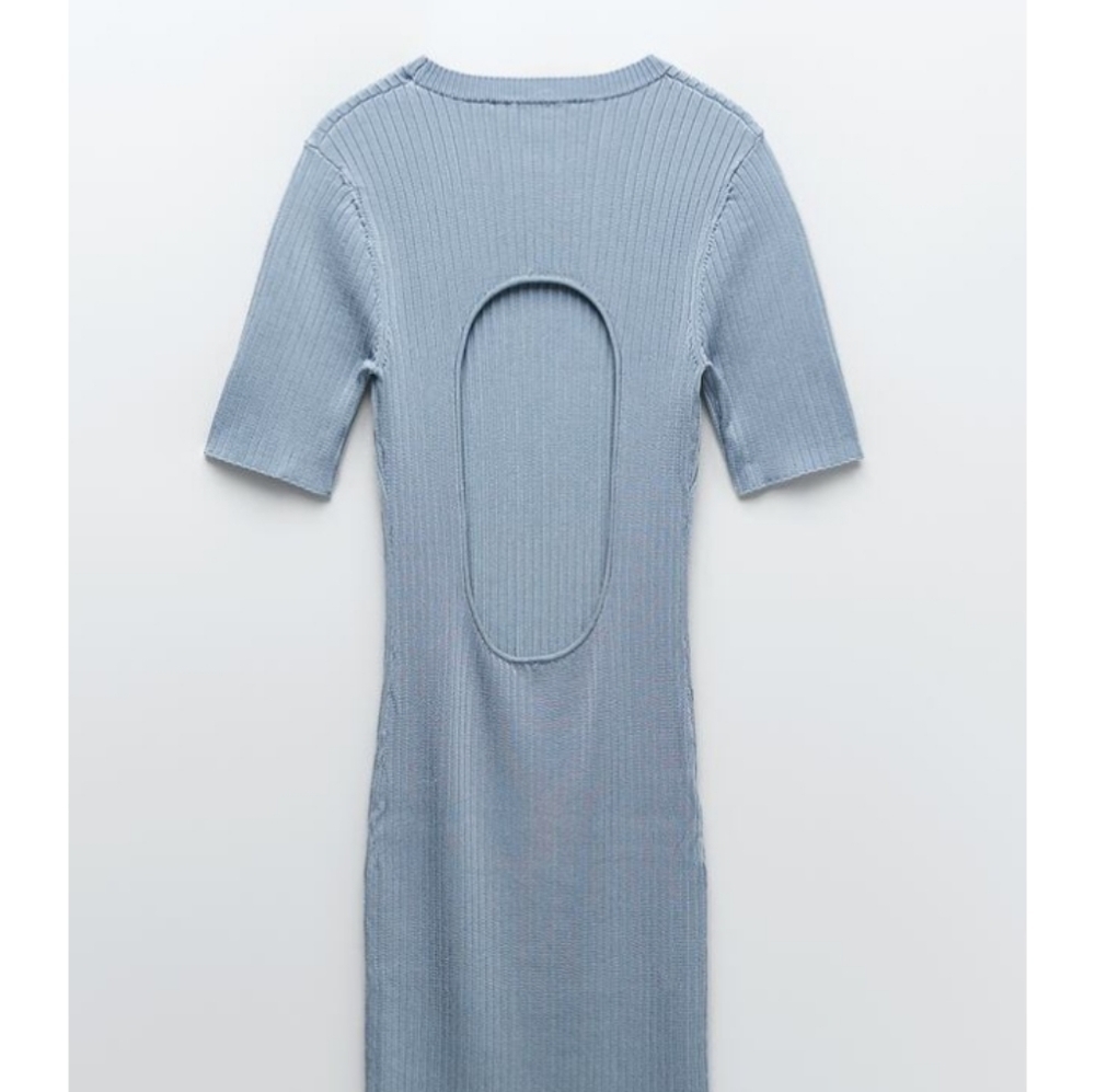 Zara back vent Short Sleeve Knit Stretch Midi dress Sz-S - Picture 5 of 8